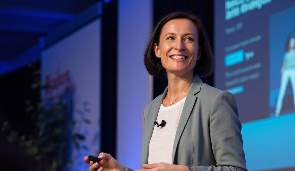 Michaela Benkitsch bei einem Vortrag über KI